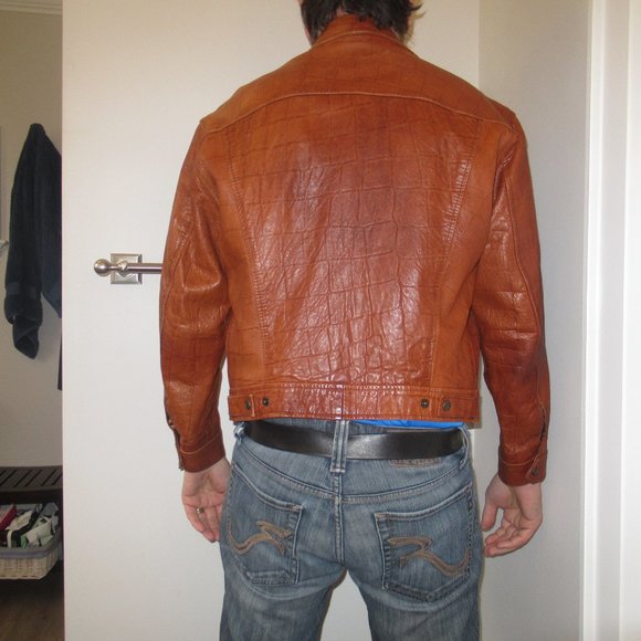 Made in England Duffer of St. George Men's Croc Print Leather Jacket Size L - Picture 7 of 12